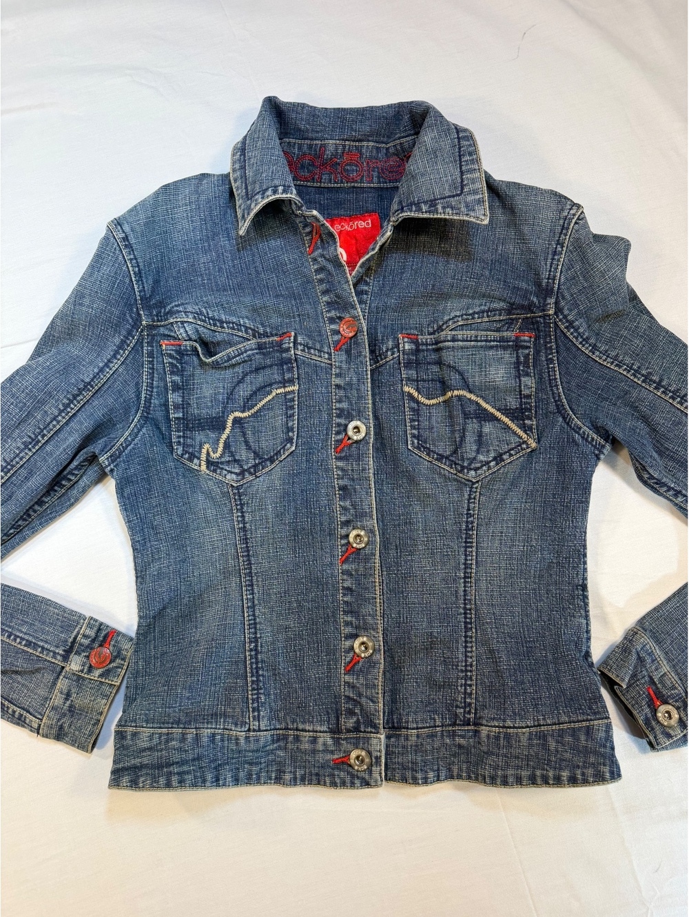 Ecko Red Women's Denim Jacket Medium M Blue Fitted Jean Jacket
